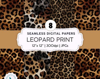 Leopard Print Digital Paper | Leopard Print Seamless Pattern | Watercolour & Pattern Textures | Brown and Black Scrapbook Papers