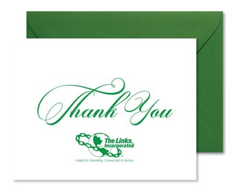 Juego de tarjetas de agradecimiento con el logotipo de The Links, Incorporated