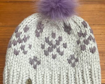 Handknit Merino Wool Beanie: Two-tone Blue Ombre Hat With  display picture 3