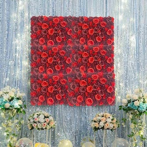 Red 3D Fabric Flower Wall Panel | Wedding Photo Backdrop