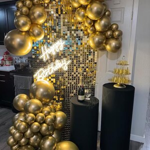 Mirror Gold Shimmer Wall, Upgraded with PC Grid Base, Shimmer Backdrop, Sequin Wall Backdrop, Shimmer Wall Panels, Self-Locking Shimmer