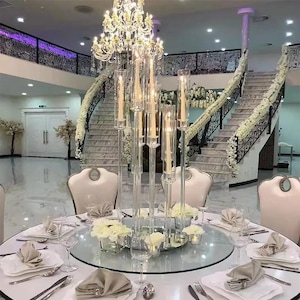Crystal Glass Candelabra | 8-Arm Wedding Centerpiece with Mirror Base