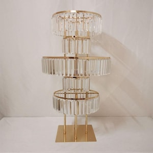 40″ Tall 5-Tier Glass Crystal Round Gold Wedding Centerpieces Clear Pendant Flower Stand | Pedestal Stand for Wedding Party Decoration