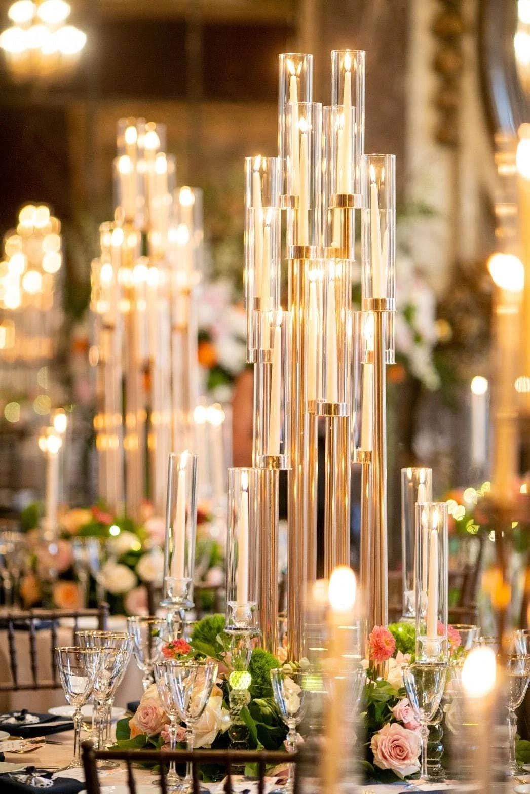 Gold Metal 10-arm Candelabra With Crystal Glass Shades Centerpiece - Etsy, image size:1046x1568