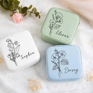 Personalisierte Geschenk Schmuckschatulle, Reise Schmuckschatulle mit Namen, Geburtsblume Hochzeit Schmuckschatulle, einzigartiges Weihnachtsgeschenk, Geschenke für Frauen