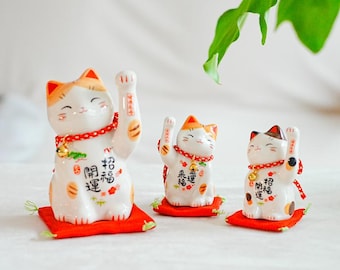 Figurine Chat Chinois - Chat Solaire Blanc Lingot Doré -346