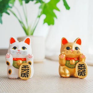 Lucky Maneki Neko Cat Figurine, Lucky Cat Desktop Ornament, Cat&#39;s Face Pressed Against The Window,Kawaii Kitten Desk Accessories