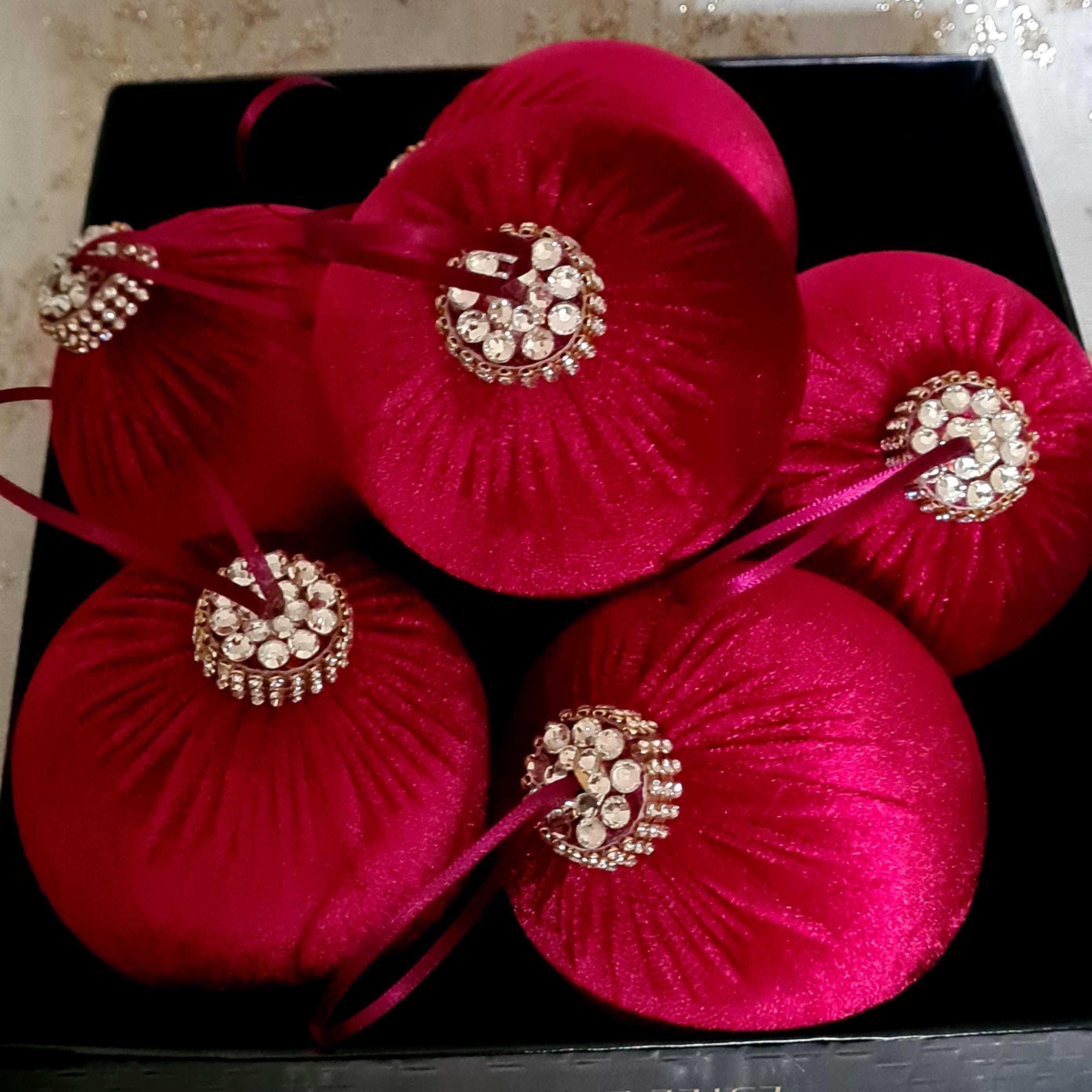 Ruby red velvet Christmas tree burgundy  ornament decorations baubles red party decor, holiday decor