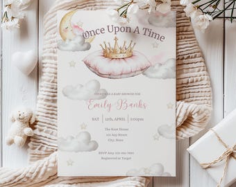 Fairytale Baby Shower Invitation, Royal Princess Theme (Editable Canva)