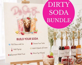 Dirty Soda Bar Sign and Menu Bundle, Canva Editable Party Decor (Digital Download)