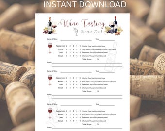 Wine Tasting Score Card, Instant Download Printable