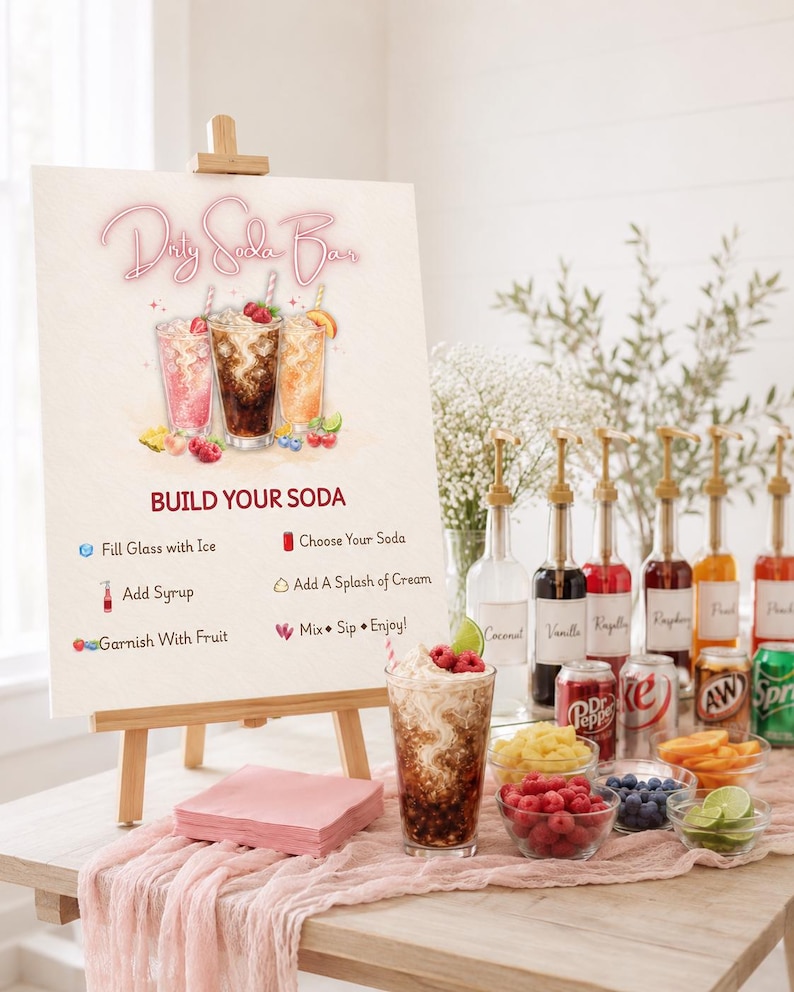 Dirty Soda Bar Sign and Menu Bundle, Canva Editable Party Decor (Digital Download) image 2
