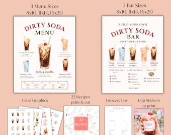 Dirty Soda Bar Party Bundle, Editable Signs, Recipes, Menu (Digital Download)