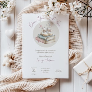 Once Upon a Time Baby Shower Invitation | Storybook Fairytale Invite | A New Chapter Begins | 5x7 Editable Canva Template
