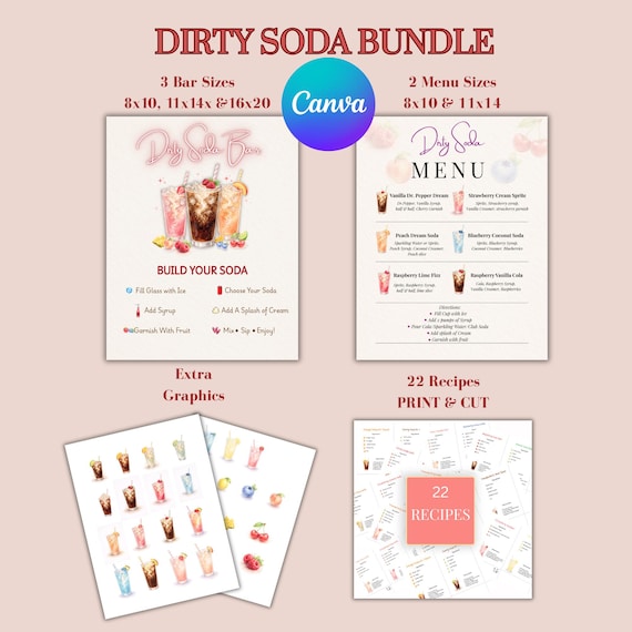 Dirty Soda Bar Sign, Dirty Soda Party Decor, Build Your Own Soda Bar Sign, Dirty Soda Menu Printable, Soda Bar Party Sign, Canva Editable