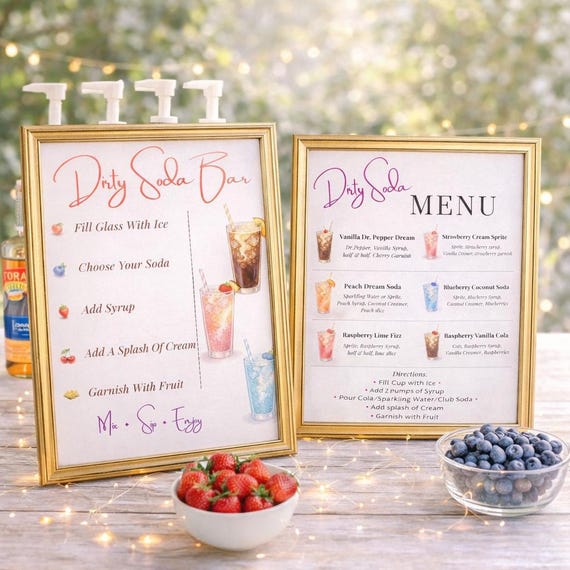 Dirty Soda Bar Sign & Dirty Soda Menu Printable | DIY Soda Bar Party Decor | Drink Station Sign | Dirty Soda Party Template Canva