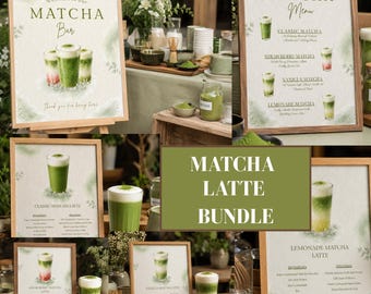 Matcha Bar Sign Bundle | Watercolor Menu, Latte Recipes (Instant Download)