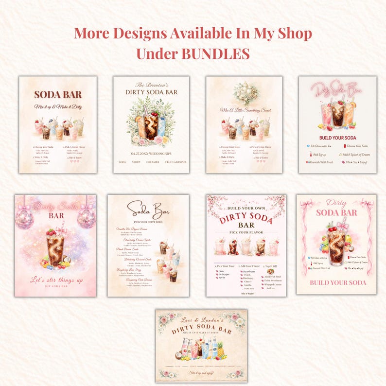 Dirty Soda Bar Sign and Menu Bundle, Canva Editable Party Decor (Digital Download) image 14