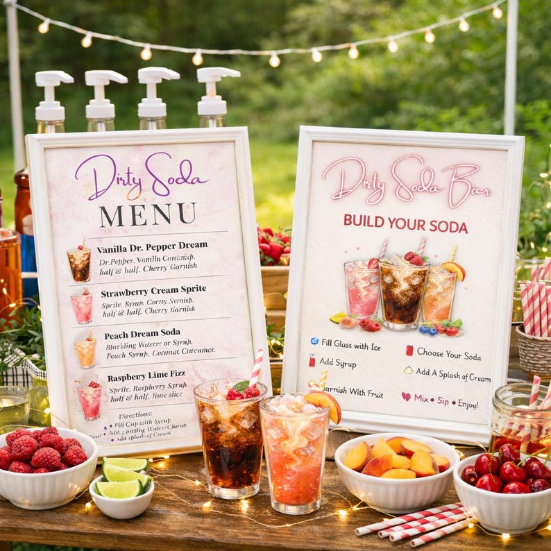 Dirty Soda Bar Sign and Menu Bundle, Canva Editable Party Decor (Digital Download) image 5