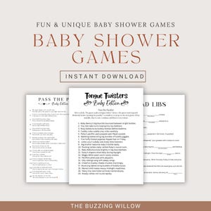 Baby Shower Games Bundle, Minimalist Gender Neutral Baby Sprinkle Activities, Printable Funny Simple Baby Shower Games, Fun Activity