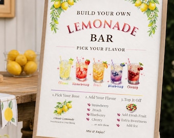 Lemonade Bar Sign & Menu Bundle, Baby Shower Drink Station, Editable Canva Templates (Digital Download)
