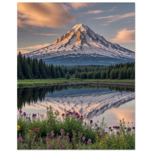Berge Blumen Poster | Serene Seeblick Kunstwerk | Museums-Qualitätsdruck