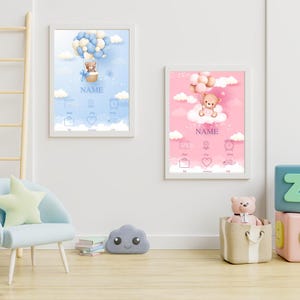 Tarjeta de nacimiento de bebé personalizada: plantilla editable en Canva para niños y niñas: recuerdo de bebé imprimible