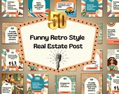 Retro style real estate funny posts, funny real estate posts, real estate marketing, canva template, realtor business, social media template
