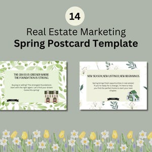 Grundbesitz Frühling Postkarte Vorlage, März Postkarte, Maklergeschäft, Marketingideen, digitale Vorlage, bearbeitbare Businessvorlagen