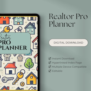 real estate digital planner, digital download, customize in canva, goodnote planner, ipad planner, realtor business, realtor guide,