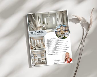 Real Estate Flyer, Real Estate Marketing, Canva Template, Just Listed Flyer, Open House Flyer, Flyer Template, Editable Flyer, Agent Flyer