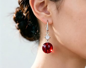 Natural Amber Drop Earrings, Round Amber Dangle Earrings, Honey Blue Blood Amber Jewelry, Minimalist Gemstone Earrings Gift