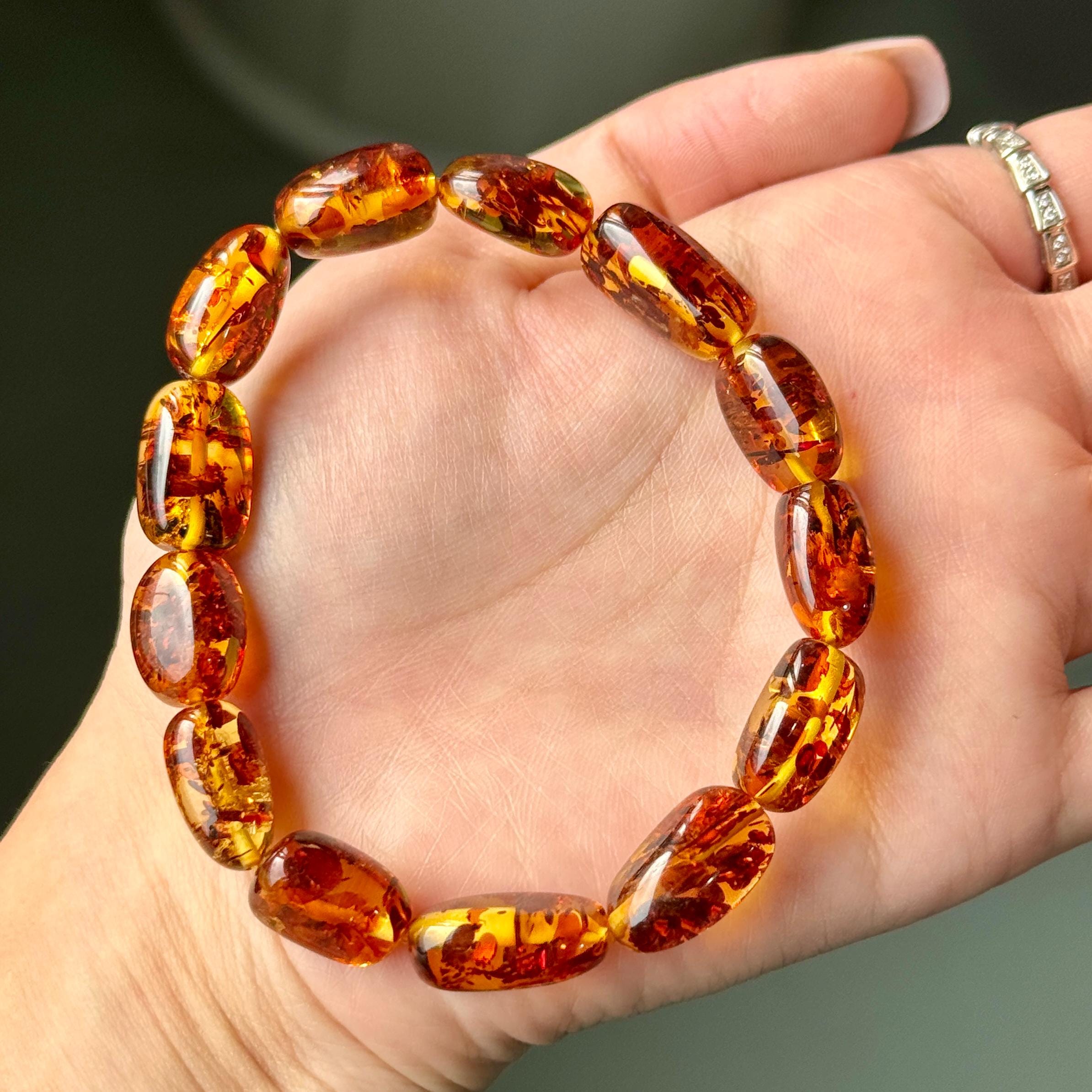 Luxury Natural Amber Bracelet – Rare Floral Baltic Amber, Oval Beads - Etsy