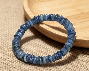 Natural Kyanite Chip Bracelet | Handmade Blue Kyanite Stretch Bracelet | Genuine Crystal Beaded Bracelet | Minimalist Healing Jewelry