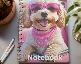 Cockapoo Spiral Notebook - Cute Cockapoo 1950's Style Notepad, Stationery, Pink, Dog Lover Cockerpoo Mama Stationery Retro Chic Style