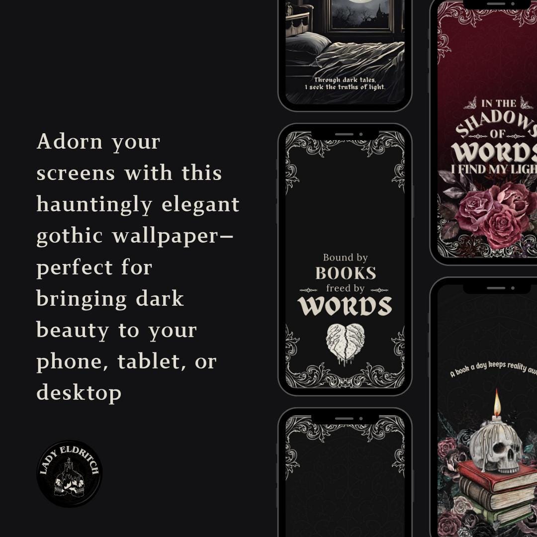 Digital Gothic Style Wallpaper for Booklovers (10 Design) - Dark