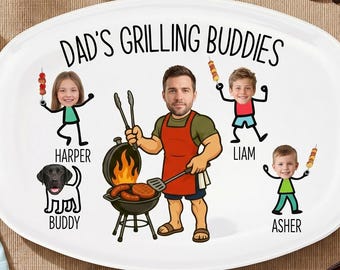 Cadeau fête des pères pour papa, assiette barbecue personnalisée pour papa avec noms et visages d'enfants, assiette de grillades personnalisée par enfants, cadeau papa