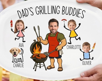 Vatertagsgeschenk von Kindern, individuelle Papa-Grillplatte mit Foto-Gesichtern, personalisierte Grillplatte für Daddy Papa Opa