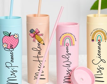 Gepersonaliseerde lerarenbeker met rietje, terug naar school cadeau voor leraar, aangepaste leraar waardering cadeau, leraar waterfles, leraar cadeau