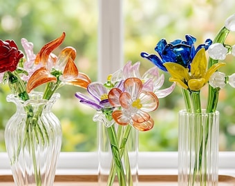 Fleur de naissance en verre faite main, décoration élégante de fleurs en verre, cadeau esthétique minimaliste, cadeau d'anniversaire de luxe pour elle, décoration d'intérieur unique