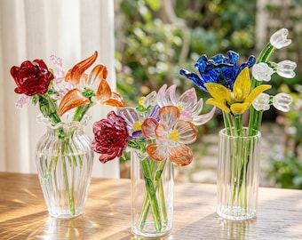 Birth Month Flower Glass Gift for Her, Handmade Glass Flower Bouquet, Birthday Gift for Mom Girlfriend Wife, Meaningful Personalized Gift