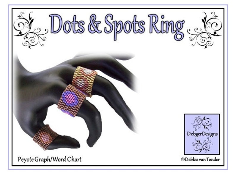 Beading Pattern, Tutorial, Double Peyote,Ring DOTS and SPOTS image 1