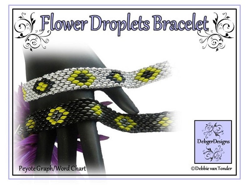 Beading Pattern, Tutorial, Bracelet FLOWER DROPLETS image 1