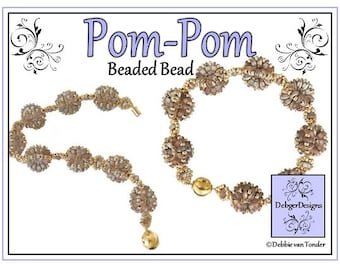 Beading Pattern, Tutorial, Beaded Bead, Bracelet, Earrings - POM-POM