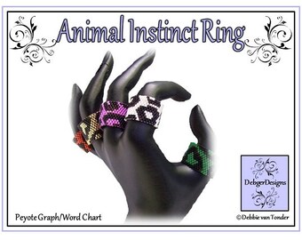 Beading Pattern, Tutorial, Single Peyote, Ring - ANIMAL INSTINCT