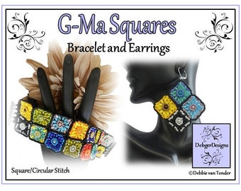 Beading Pattern, Tutorial, Bracelet and Earrings - G-MA SQUARES