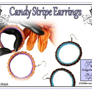 Beading Pattern, Tutorial, Earrings - CANDY STRIPES
