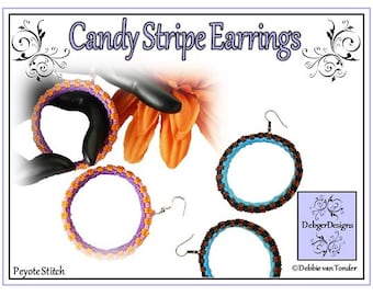Beading Pattern, Tutorial, Earrings - CANDY STRIPES