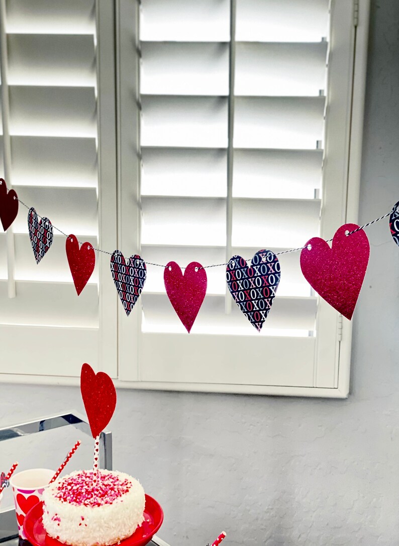 Hearts Garland, Hearts Party Banner, Wedding Banner, Hearts, Wedding Garland, Red Glitter Hearts, Ready to ship, Party Banners, Valentine's, image 4