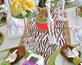 Zebra Table Runner, Ready to ship, Zoo Party, Farm Party, Safari, Jungle, Boy Baby Shower, Brown Zebra, A to Zebra Celebrations